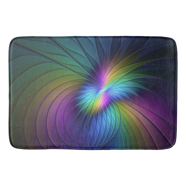 Colourful With Blue Modern Abstract Fractal Art Bath Mat (Front)