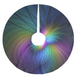 Colourful With Blue Modern Abstract Fractal Art Brushed Polyester Tree Skirt