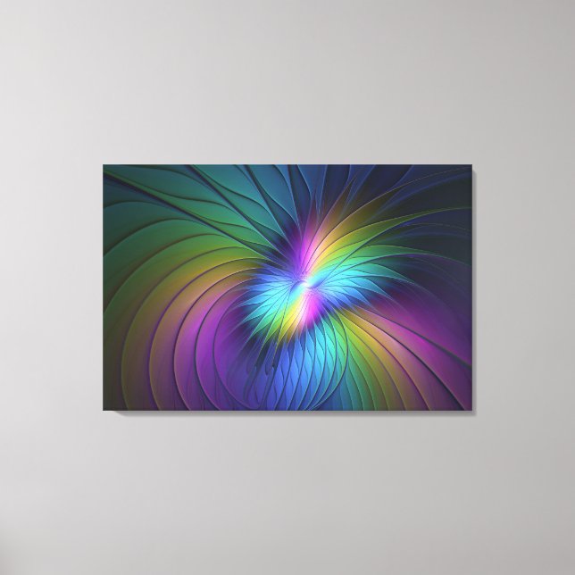 Colourful With Blue Modern Abstract Fractal Art Canvas Print (Front)
