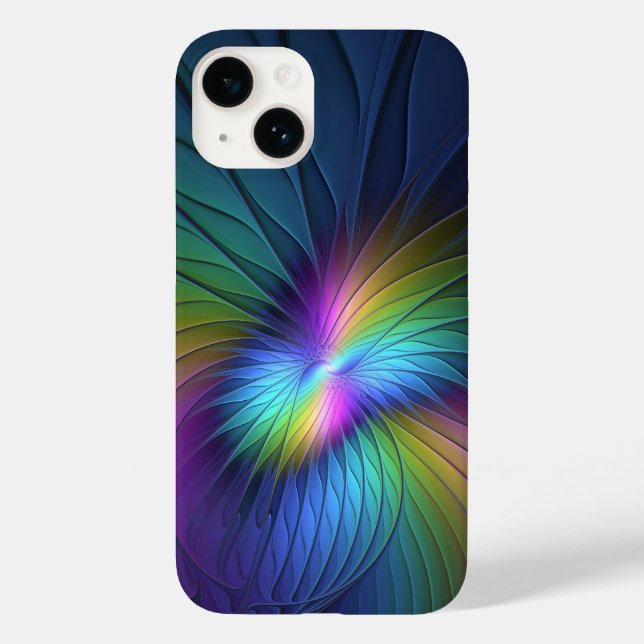 Colourful With Blue Modern Abstract Fractal Art Case-Mate iPhone Case (Back)