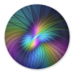 Colourful With Blue Modern Abstract Fractal Art Ceramic Knob