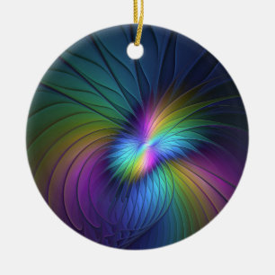 Colourful With Blue Modern Abstract Fractal Art Ceramic Tree Decoration