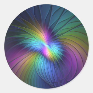 Colourful With Blue Modern Abstract Fractal Art Classic Round Sticker
