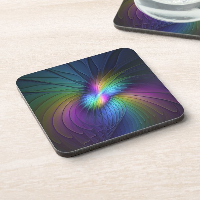 Colourful With Blue Modern Abstract Fractal Art Coaster (Left Side)