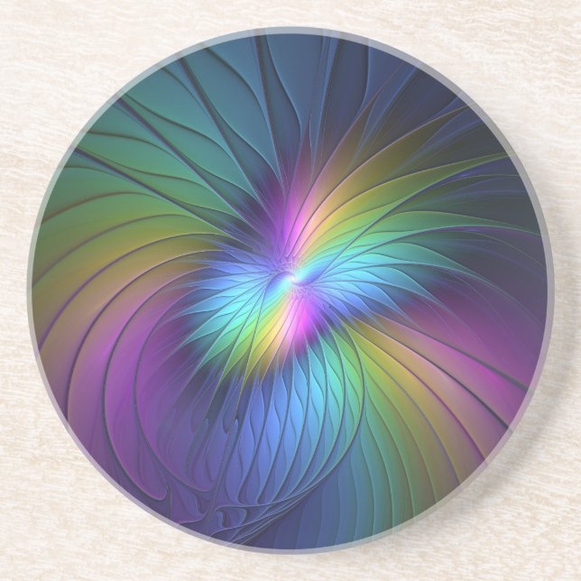 Colourful With Blue Modern Abstract Fractal Art Coaster (Front)