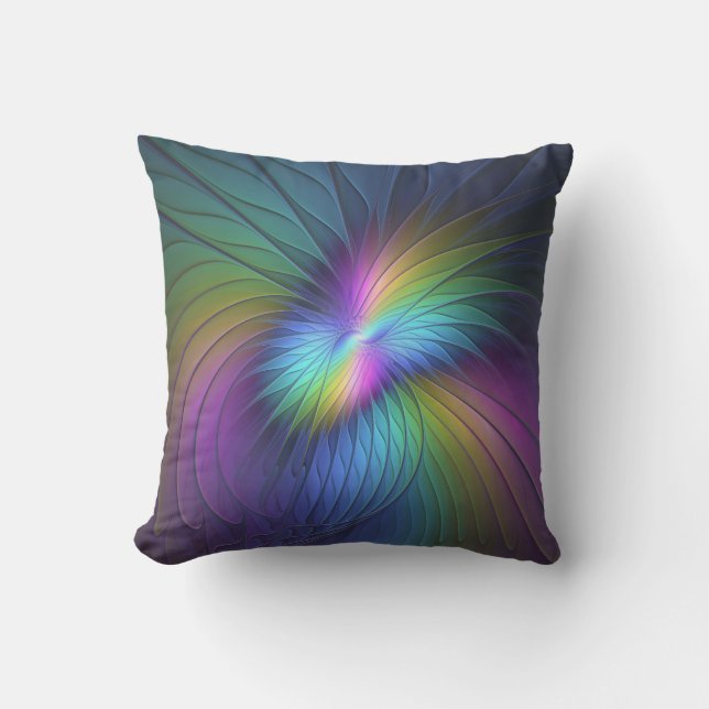 Colourful With Blue Modern Abstract Fractal Art Cushion (Front)
