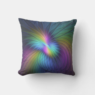 Colourful With Blue Modern Abstract Fractal Art Cushion