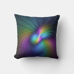 Colourful With Blue Modern Abstract Fractal Art Cushion