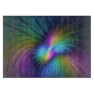 Colourful With Blue Modern Abstract Fractal Art Cutting Board