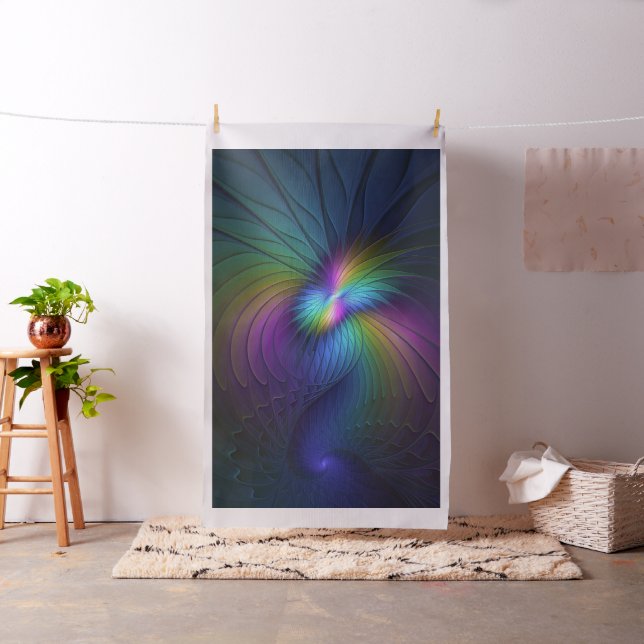 Colourful With Blue Modern Abstract Fractal Art Fabric (In Situ)