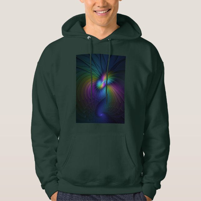 Colourful With Blue Modern Abstract Fractal Art Hoodie (Front)