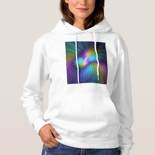 Colourful With Blue Modern Abstract Fractal Art Hoodie (Front)