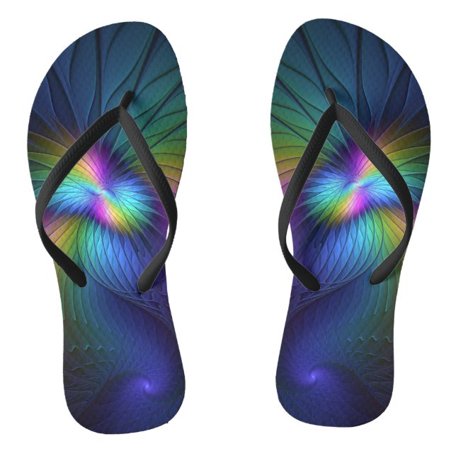 Colourful With Blue Modern Abstract Fractal Art Jandals (Footbed)