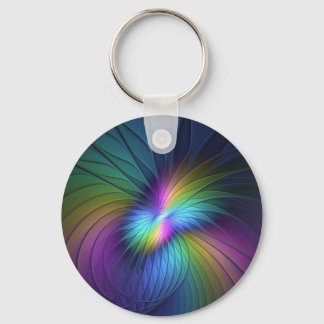 Colourful With Blue Modern Abstract Fractal Art Key Ring