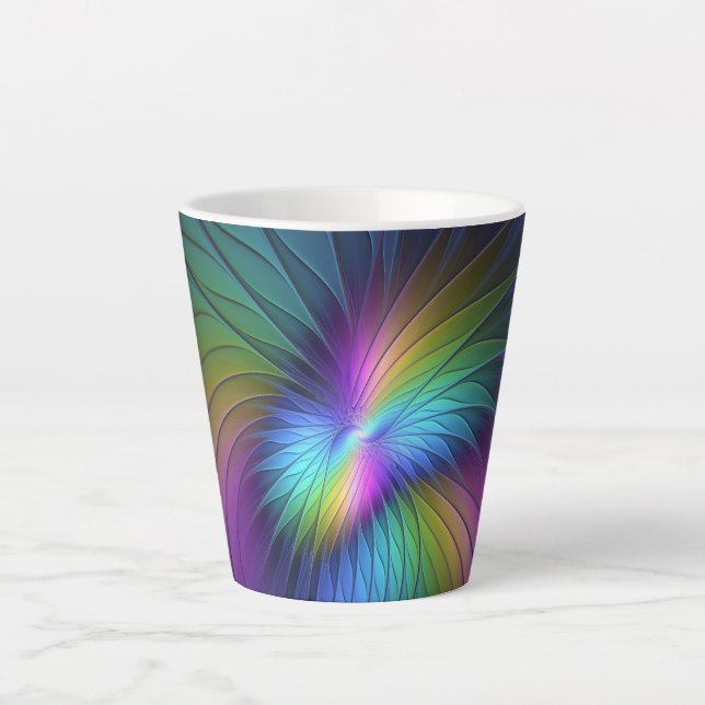 Colourful With Blue Modern Abstract Fractal Art Latte Mug (Front)