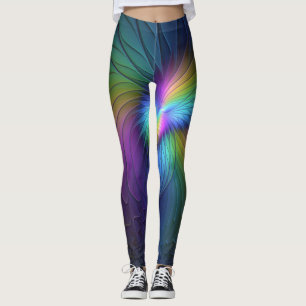 Colourful With Blue Modern Abstract Fractal Art Leggings