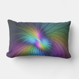 Colourful With Blue Modern Abstract Fractal Art Lumbar Cushion
