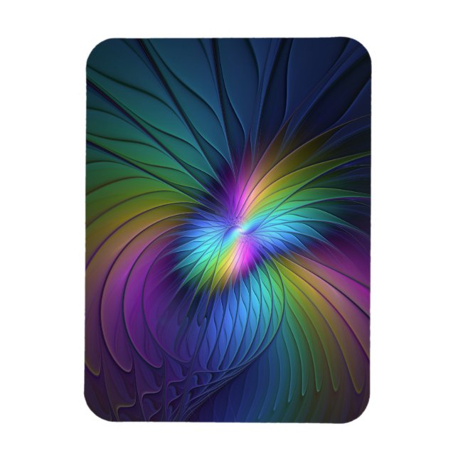 Colourful With Blue Modern Abstract Fractal Art Magnet (Vertical)