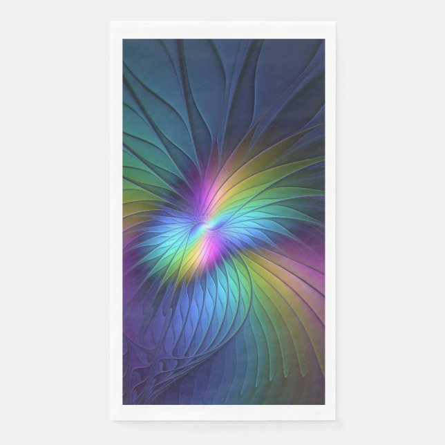 Colourful With Blue Modern Abstract Fractal Art Napkin (Front)