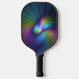 Colourful With Blue Modern Abstract Fractal Art Pickleball Paddle