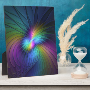 Colourful With Blue Modern Abstract Fractal Art Plaque