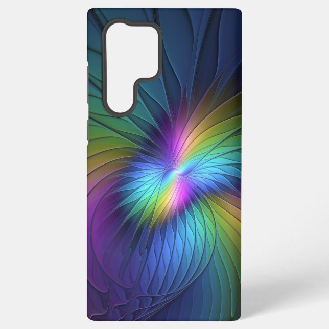 Colourful With Blue Modern Abstract Fractal Art Samsung Galaxy S22 Ultra Case (Back)