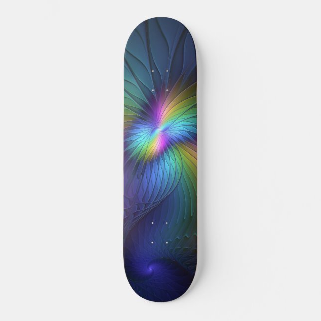 Colourful With Blue Modern Abstract Fractal Art Skateboard (Front)