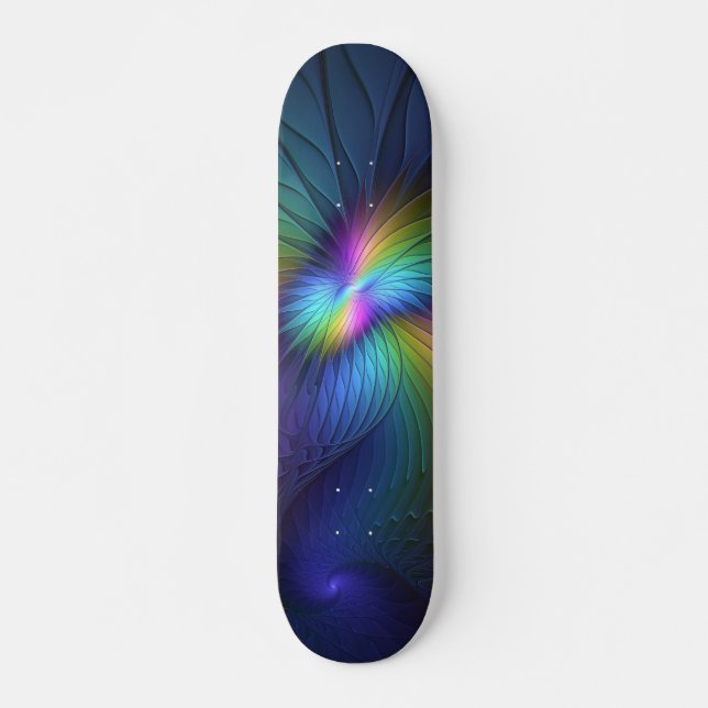 Colourful With Blue Modern Abstract Fractal Art Skateboard (Front)