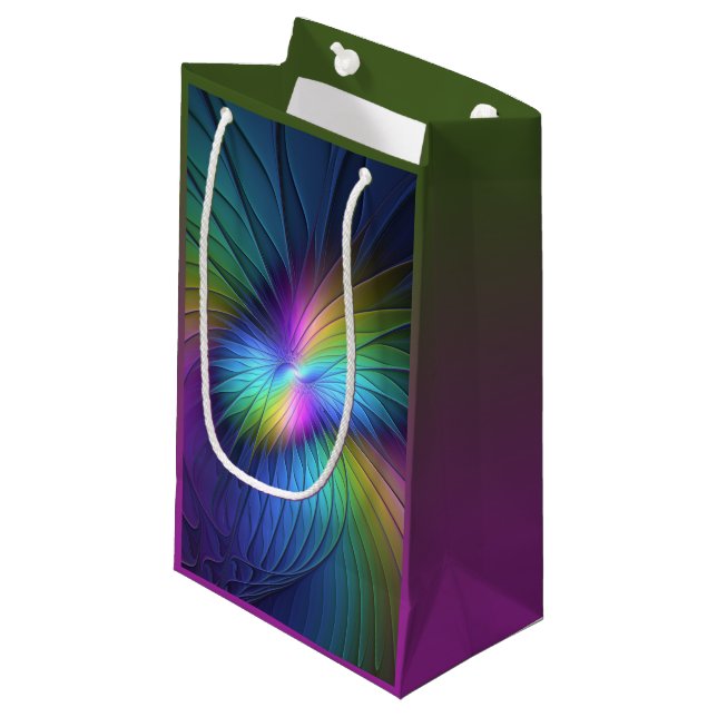 Colourful With Blue Modern Abstract Fractal Art Small Gift Bag (Front Angled)