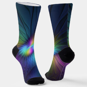 Colourful With Blue Modern Abstract Fractal Art Socks