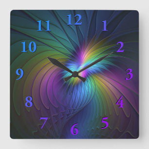 Colourful With Blue Modern Abstract Fractal Art Square Wall Clock