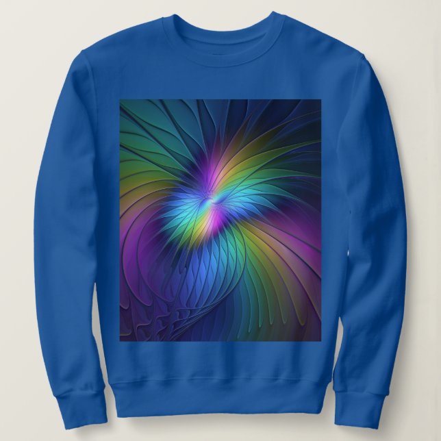 Colourful With Blue Modern Abstract Fractal Art Sweatshirt (Design Front)