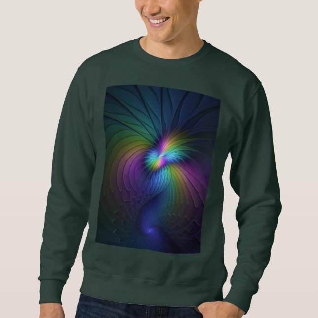 Colourful With Blue Modern Abstract Fractal Art Sweatshirt (Front)