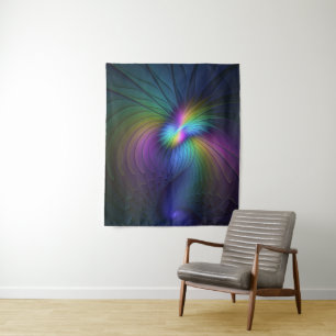 Colourful With Blue Modern Abstract Fractal Art Tapestry