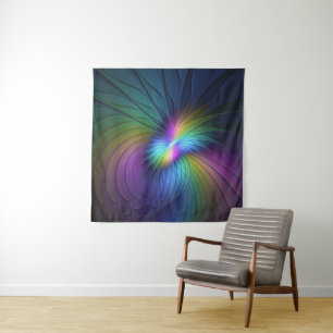 Colourful With Blue Modern Abstract Fractal Art Tapestry