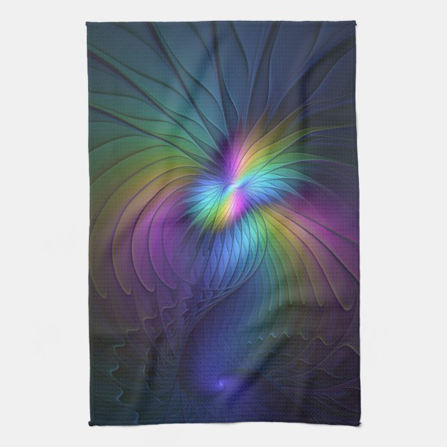 Colourful With Blue Modern Abstract Fractal Art Tea Towel (Vertical)