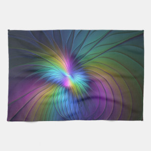 Colourful With Blue Modern Abstract Fractal Art Tea Towel