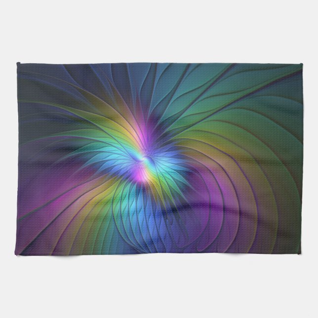 Colourful With Blue Modern Abstract Fractal Art Tea Towel (Horizontal)