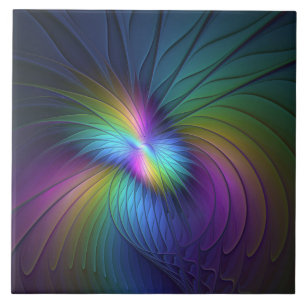 Colourful With Blue Modern Abstract Fractal Art Tile