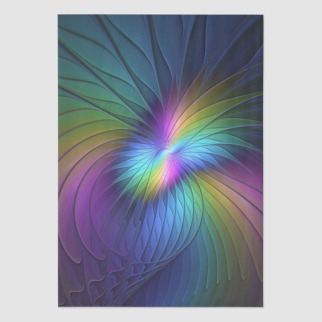 Colourful With Blue Modern Abstract Fractal Art Tissue Paper (Front)