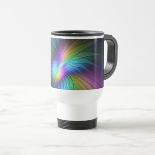 Colourful With Blue Modern Abstract Fractal Art Travel Mug