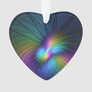 Colourful With Blue Modern Abstract Fractal Heart Ornament
