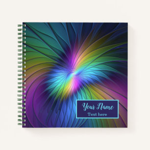 Colourful With Blue Modern Abstract Fractal Name Notebook