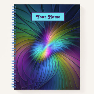 Colourful With Blue Modern Abstract Fractal Name Notebook