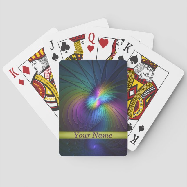 Colourful With Blue Modern Abstract Fractal Name Playing Cards (Back)