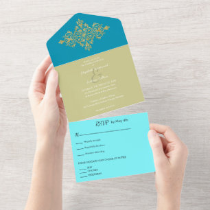 Colourful with Gold Wedding All In One Invitation