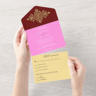 Colourful with Gold Wedding All In One Invitation