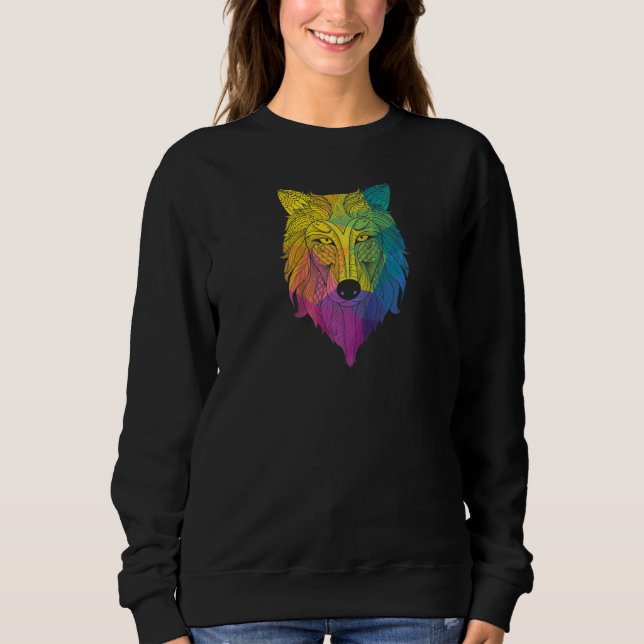 Colourful Wold Head Wolf Raglan Sweatshirt (Front)