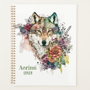 Colourful Wolf and Florals Watercolor in Nature Planner