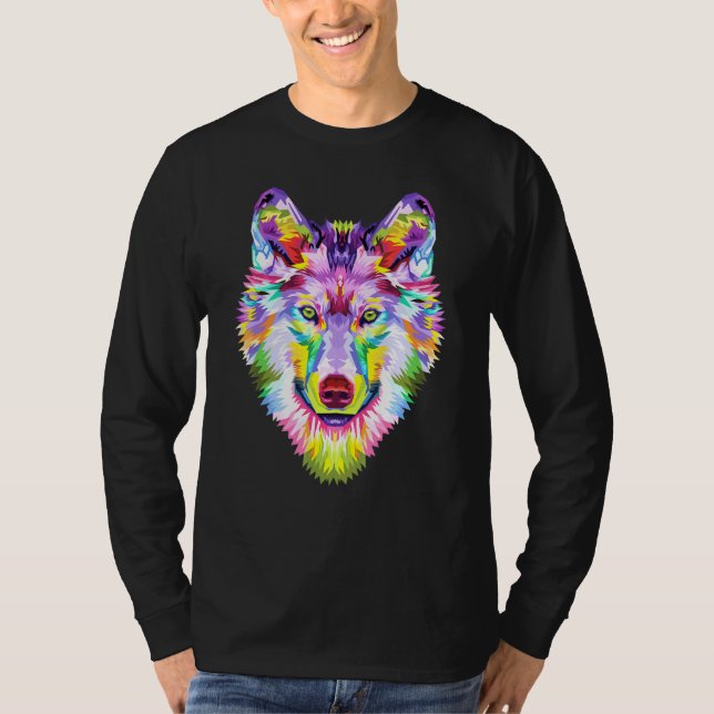Colourful Wolf Head Art Face For Wolves Wildlife T-Shirt (Front)